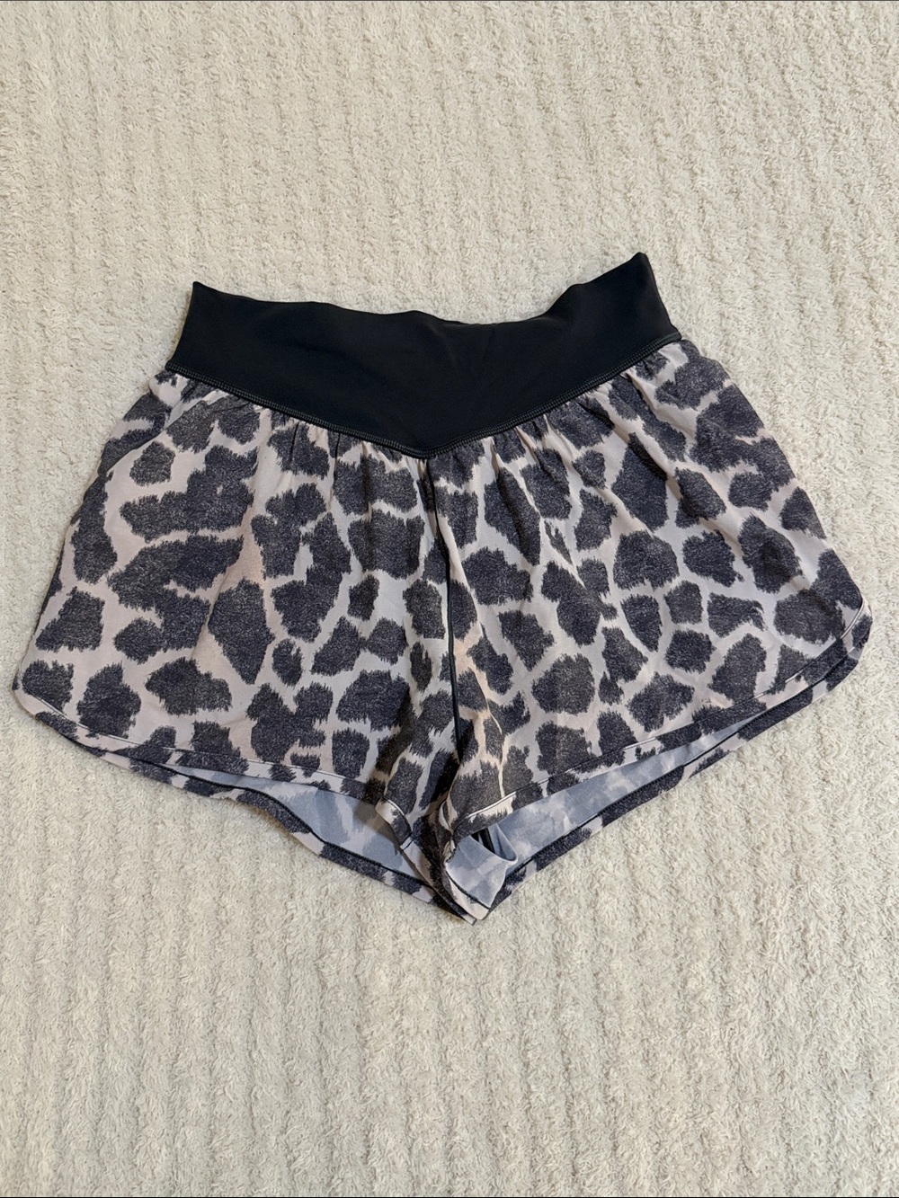aerie Black and Cream Leopard Athletic Shorts